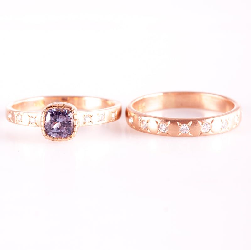 18k Rose Gold Cushion Spinel Diamond Engagement Wedding Ring Set .535ctw 5.15g