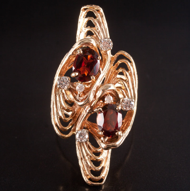 14k Yellow Gold Oval Garnet Round Diamond Cocktail Style Ring 3.08ctw 14.15g