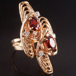 14k Yellow Gold Oval Garnet Round Diamond Cocktail Style Ring 3.08ctw 14.15g