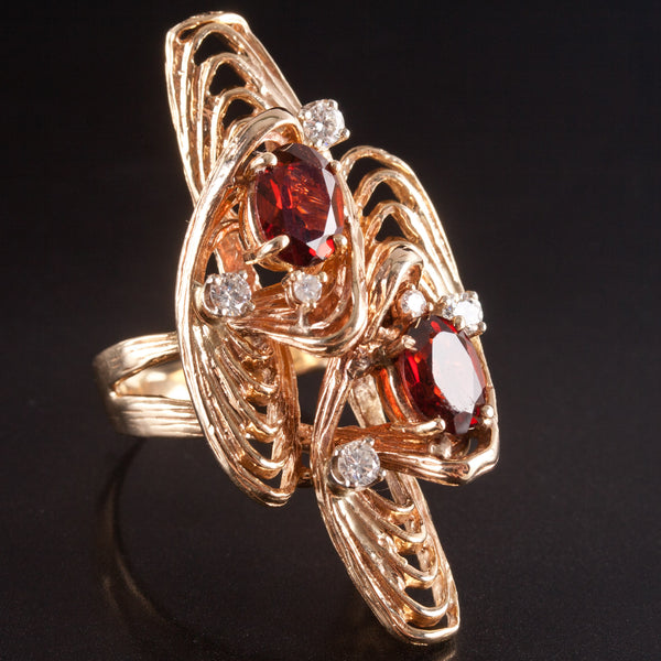 14k Yellow Gold Oval Garnet Round Diamond Cocktail Style Ring 3.08ctw 14.15g
