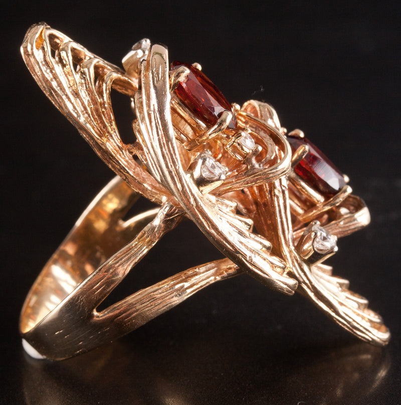 14k Yellow Gold Oval Garnet Round Diamond Cocktail Style Ring 3.08ctw 14.15g