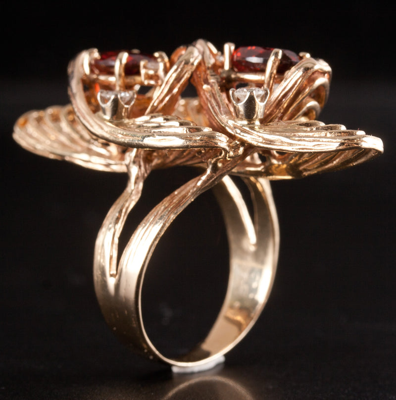 14k Yellow Gold Oval Garnet Round Diamond Cocktail Style Ring 3.08ctw 14.15g