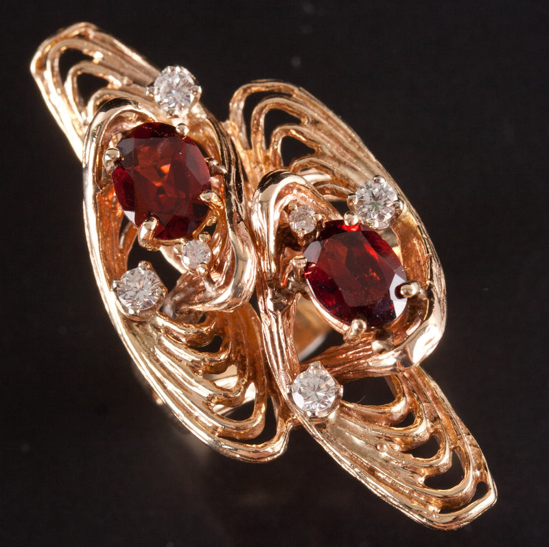 14k Yellow Gold Oval Garnet Round Diamond Cocktail Style Ring 3.08ctw 14.15g