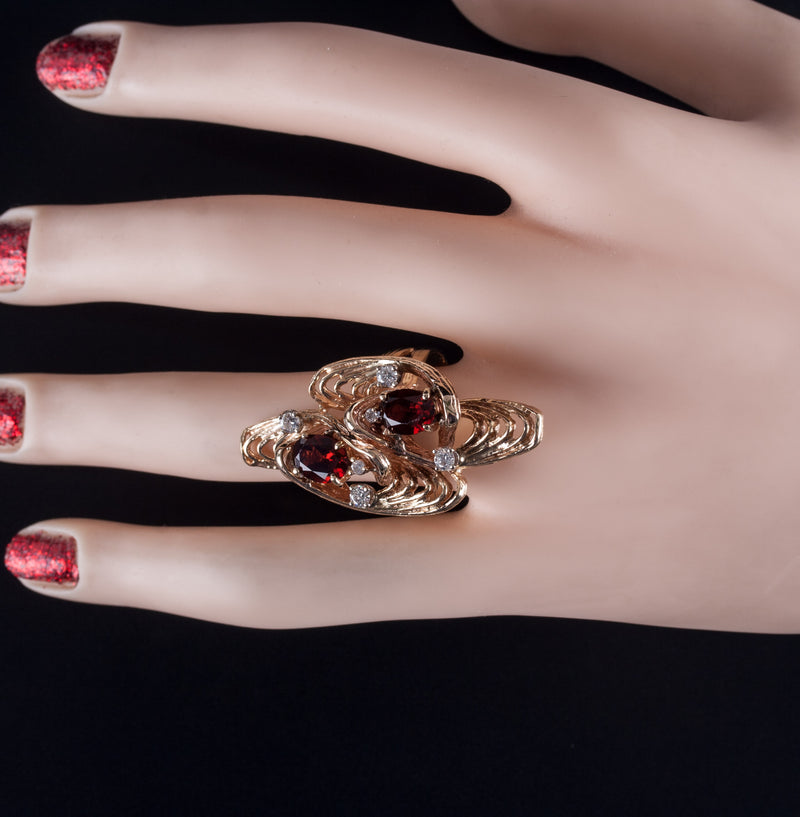 14k Yellow Gold Oval Garnet Round Diamond Cocktail Style Ring 3.08ctw 14.15g