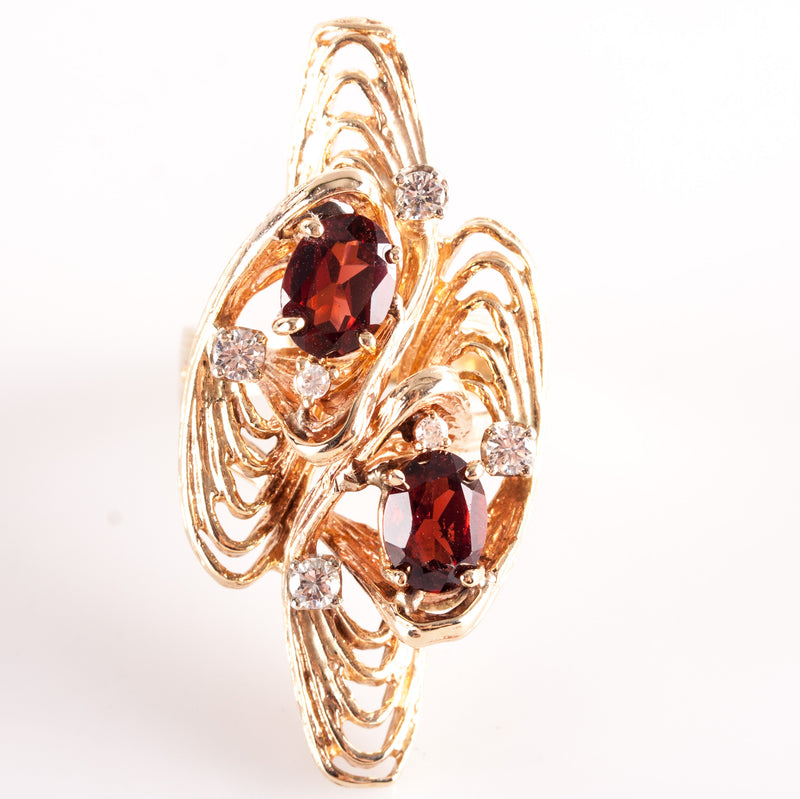 14k Yellow Gold Oval Garnet Round Diamond Cocktail Style Ring 3.08ctw 14.15g