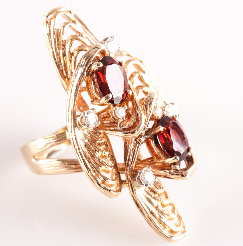 14k Yellow Gold Oval Garnet Round Diamond Cocktail Style Ring 3.08ctw 14.15g