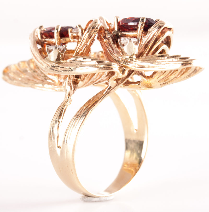 14k Yellow Gold Oval Garnet Round Diamond Cocktail Style Ring 3.08ctw 14.15g