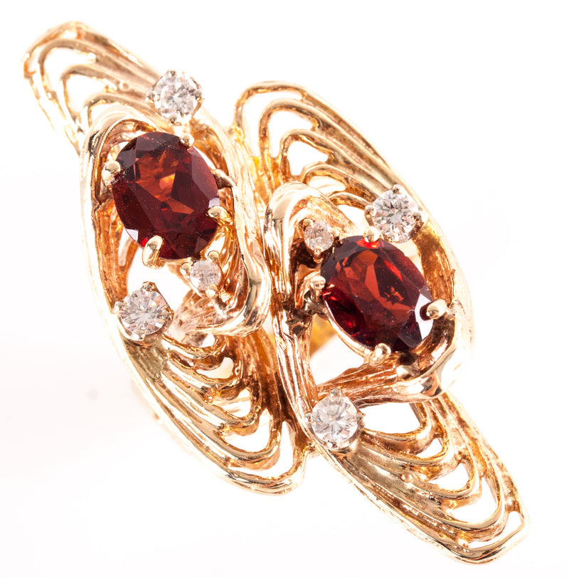 14k Yellow Gold Oval Garnet Round Diamond Cocktail Style Ring 3.08ctw 14.15g