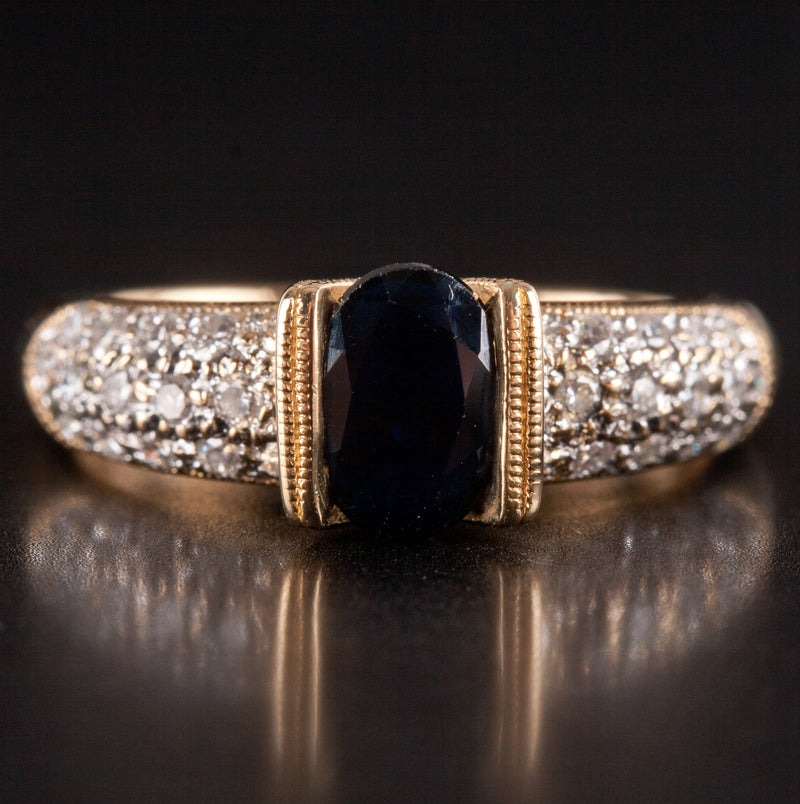 18k Yellow Gold Oval Sapphire Solitaire Ring W/ Diamond Accents 1.23ctw 3.82g