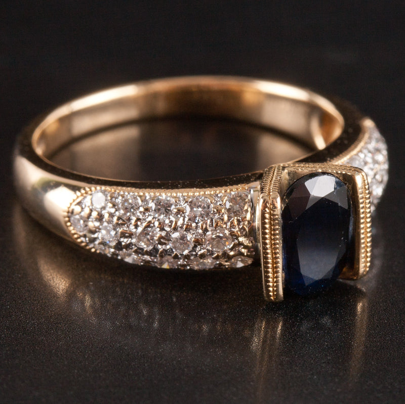 18k Yellow Gold Oval Sapphire Solitaire Ring W/ Diamond Accents 1.23ctw 3.82g