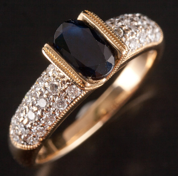 18k Yellow Gold Oval Sapphire Solitaire Ring W/ Diamond Accents 1.23ctw 3.82g