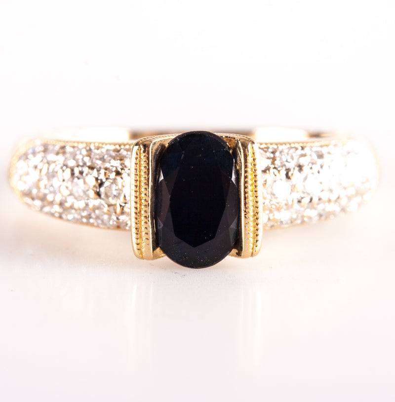 18k Yellow Gold Oval Sapphire Solitaire Ring W/ Diamond Accents 1.23ctw 3.82g