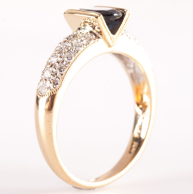 18k Yellow Gold Oval Sapphire Solitaire Ring W/ Diamond Accents 1.23ctw 3.82g