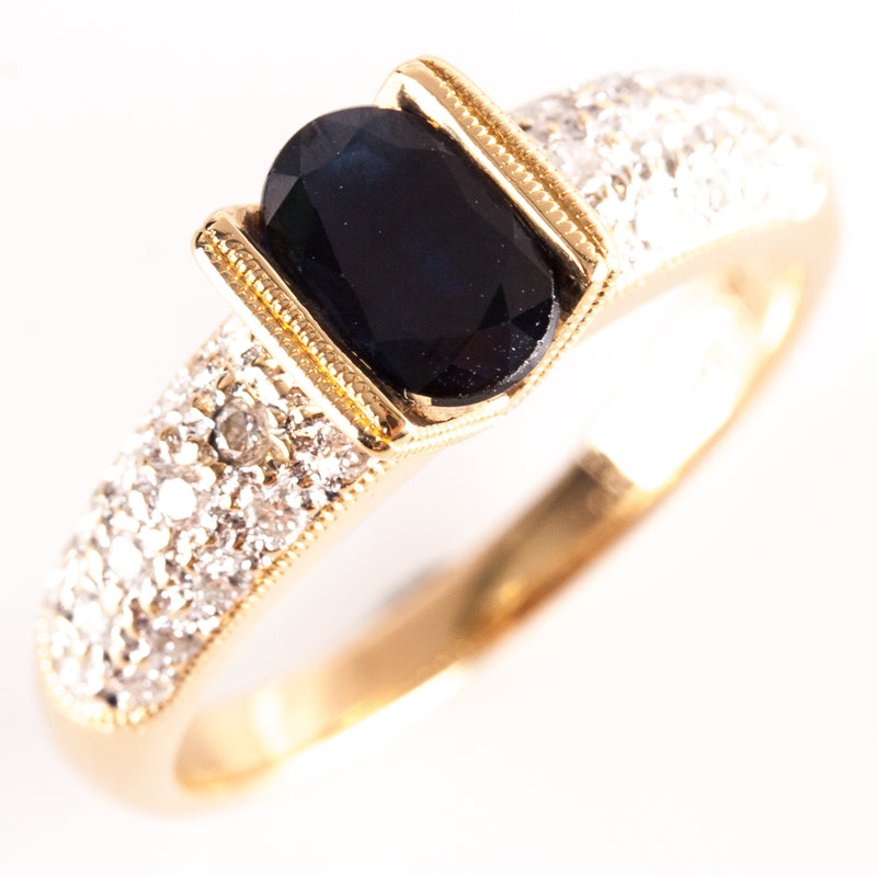 18k Yellow Gold Oval Sapphire Solitaire Ring W/ Diamond Accents 1.23ctw 3.82g