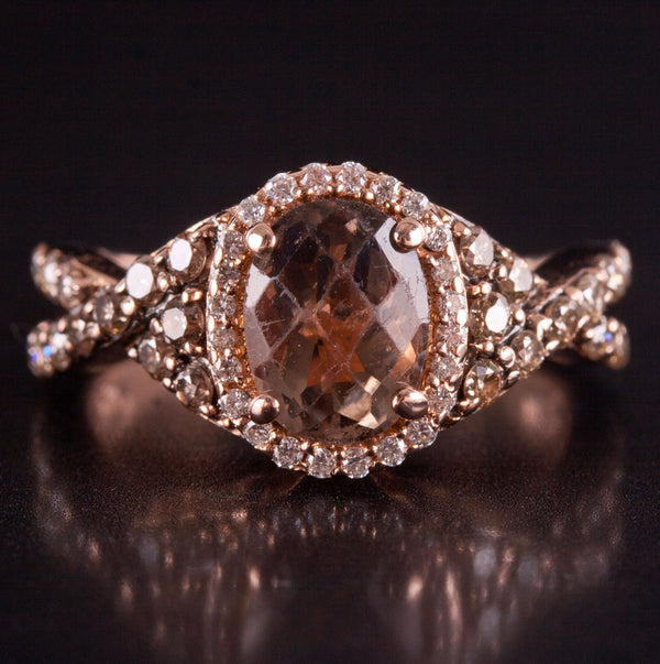 14k Rose Gold LeVian Oval Smoky Quartz Diamond Halo Engagement Ring 1.70ctw 4.0g