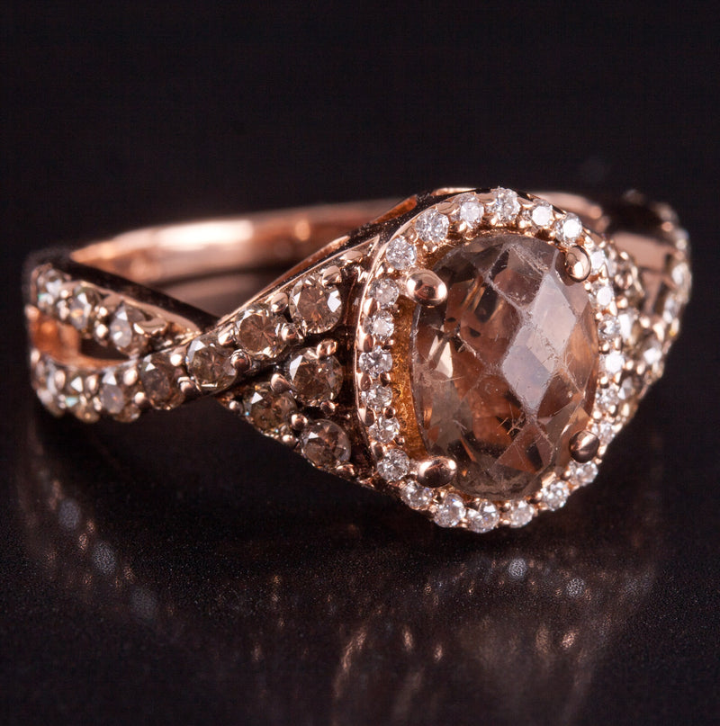 14k Rose Gold LeVian Oval Smoky Quartz Diamond Halo Engagement Ring 1.70ctw 4.0g