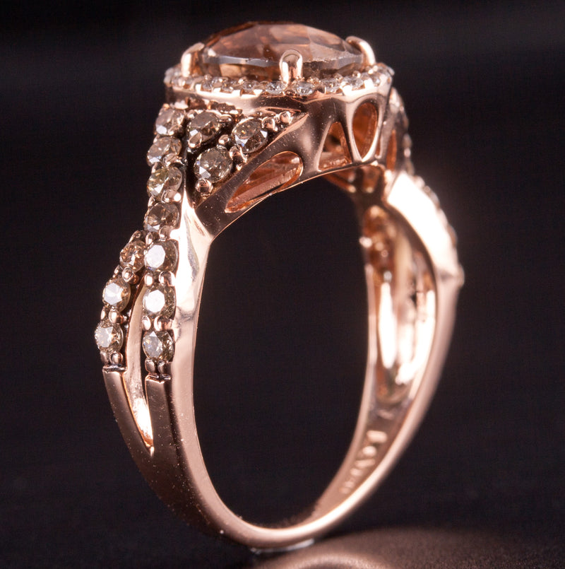 14k Rose Gold LeVian Oval Smoky Quartz Diamond Halo Engagement Ring 1.70ctw 4.0g