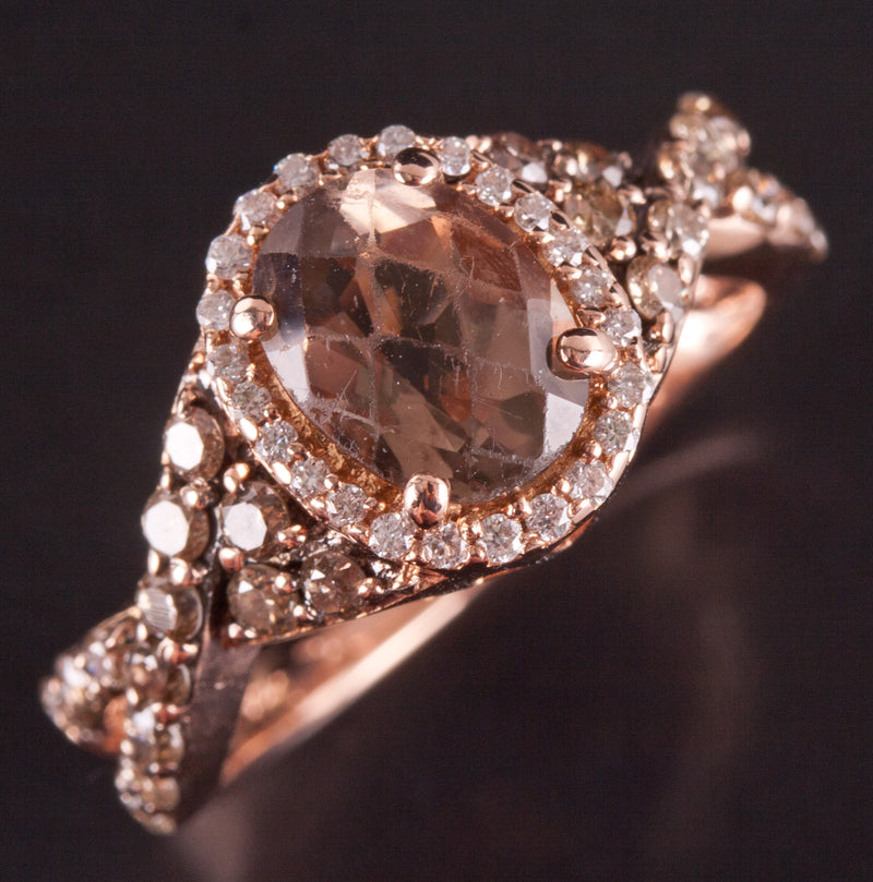 14k Rose Gold LeVian Oval Smoky Quartz Diamond Halo Engagement Ring 1.70ctw 4.0g