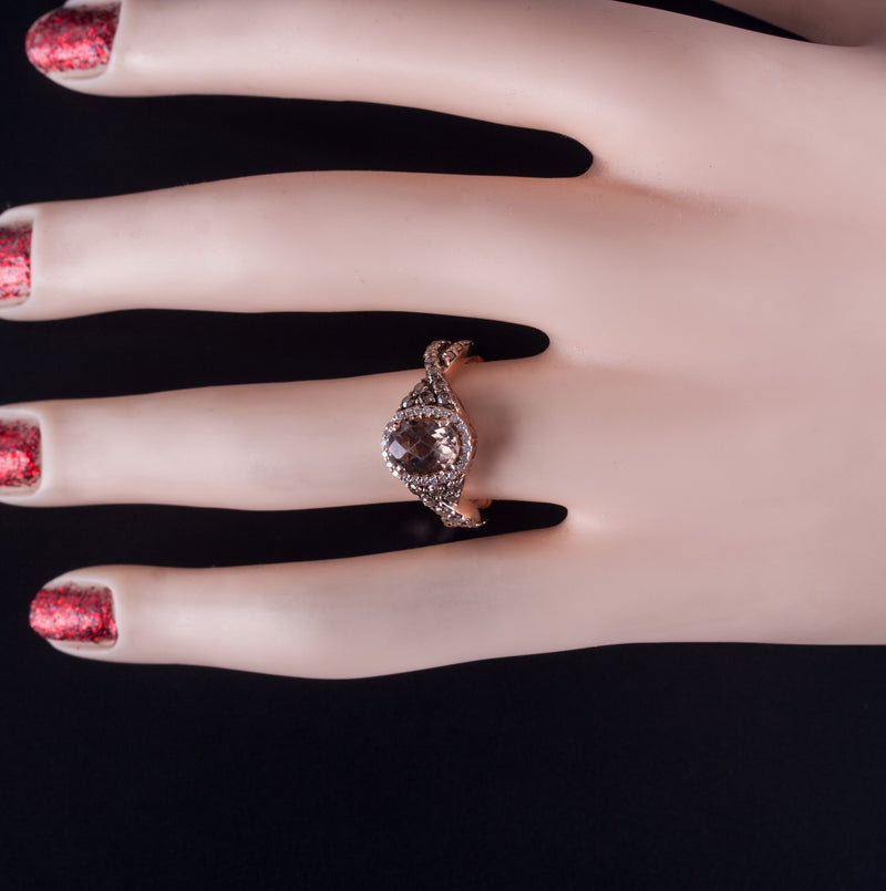 14k Rose Gold LeVian Oval Smoky Quartz Diamond Halo Engagement Ring 1.70ctw 4.0g