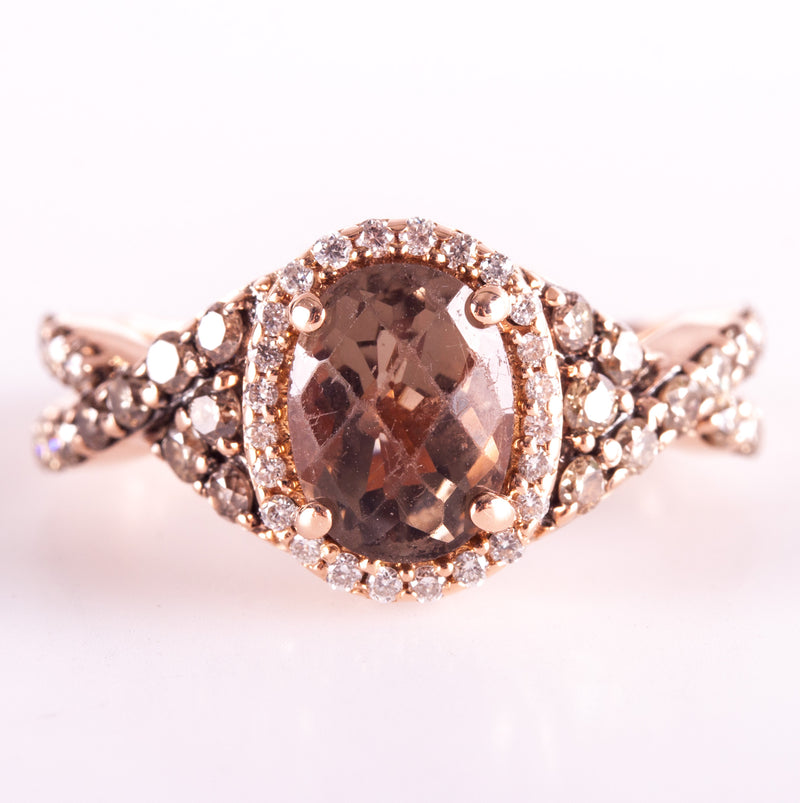14k Rose Gold LeVian Oval Smoky Quartz Diamond Halo Engagement Ring 1.70ctw 4.0g