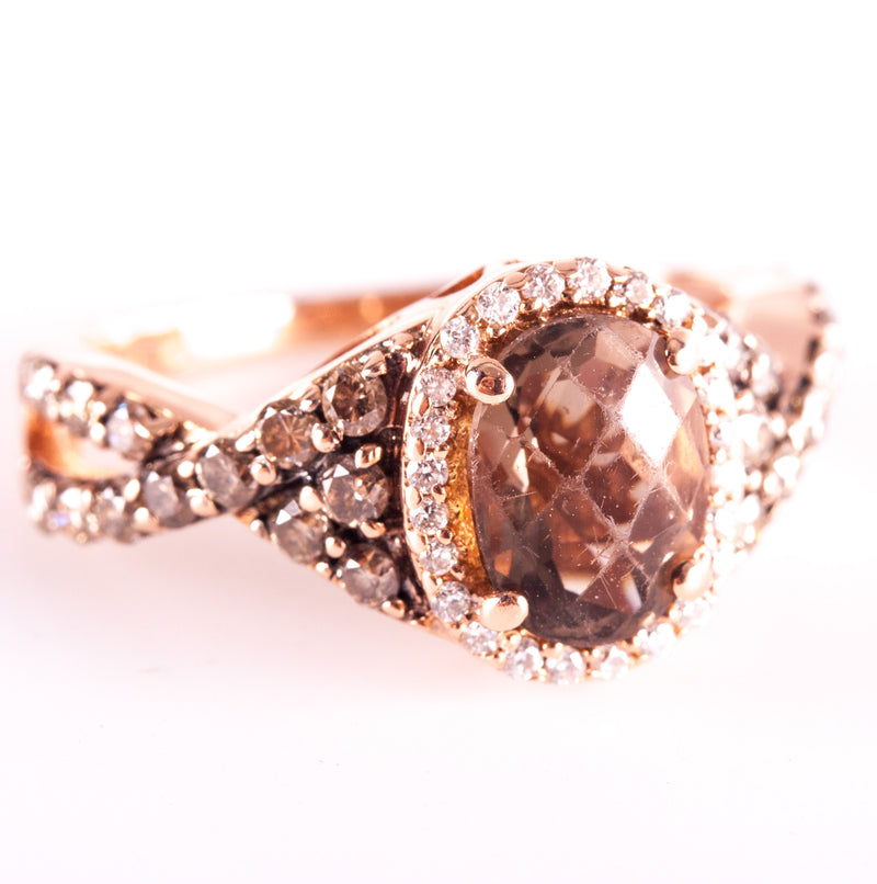 14k Rose Gold LeVian Oval Smoky Quartz Diamond Halo Engagement Ring 1.70ctw 4.0g