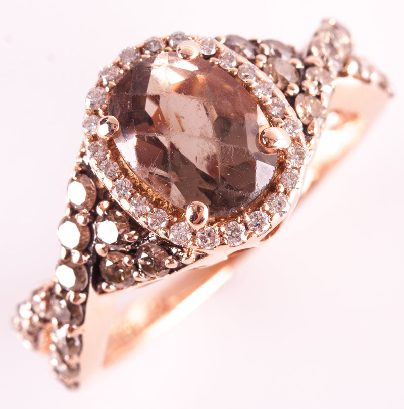 14k Rose Gold LeVian Oval Smoky Quartz Diamond Halo Engagement Ring 1.70ctw 4.0g