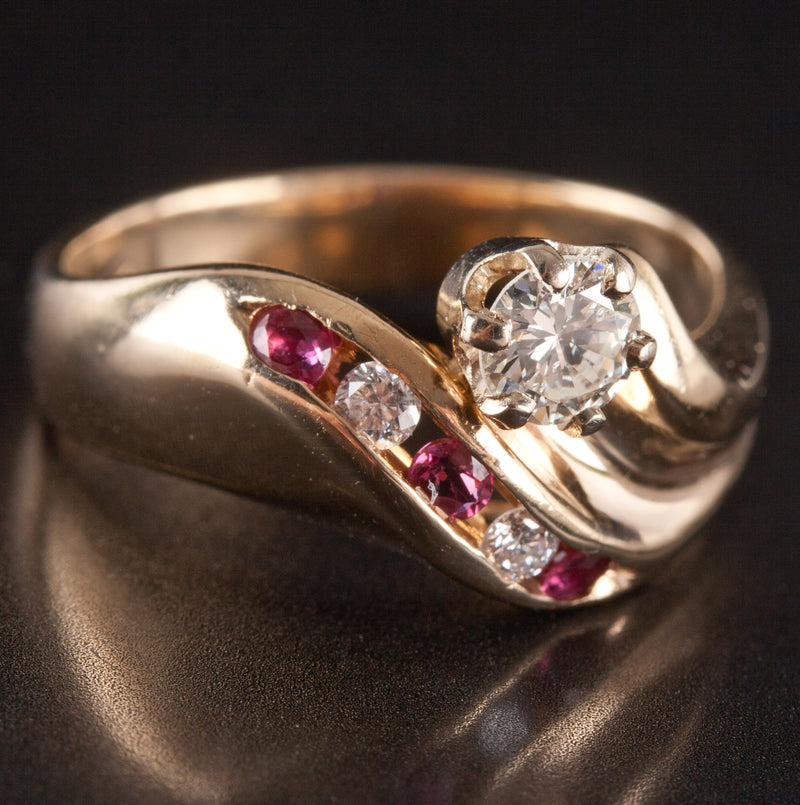 14k Yellow Gold Round G SI1 Diamond Ruby Cocktail Style Ring .525ctw 4.85g