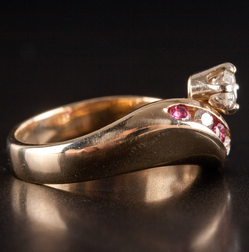 14k Yellow Gold Round G SI1 Diamond Ruby Cocktail Style Ring .525ctw 4.85g