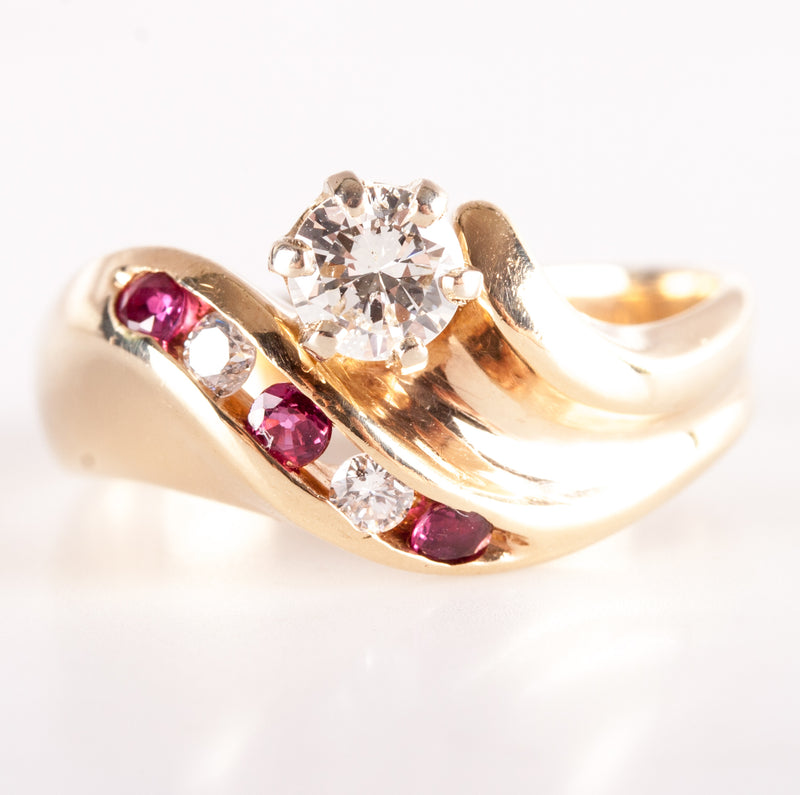 14k Yellow Gold Round G SI1 Diamond Ruby Cocktail Style Ring .525ctw 4.85g