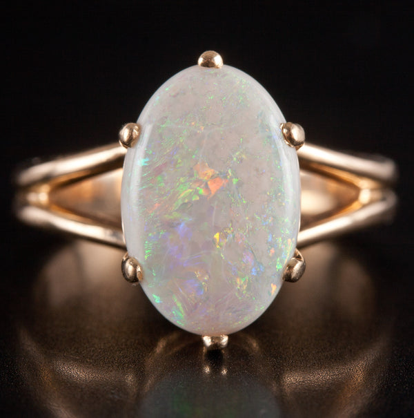 14k Yellow Gold Oval Cabochon AA Opal Solitaire Cocktail Ring 2.20ct 3.33g