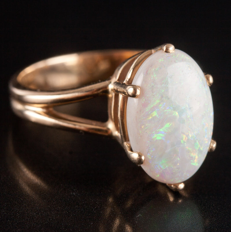 14k Yellow Gold Oval Cabochon AA Opal Solitaire Cocktail Ring 2.20ct 3.33g