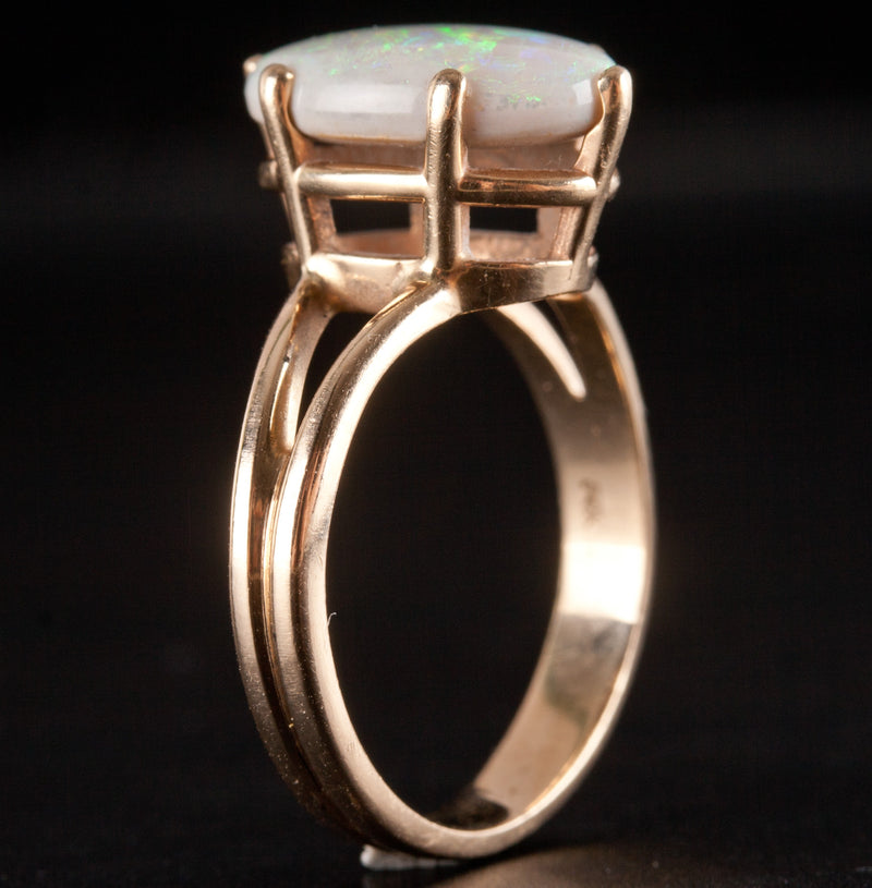 14k Yellow Gold Oval Cabochon AA Opal Solitaire Cocktail Ring 2.20ct 3.33g