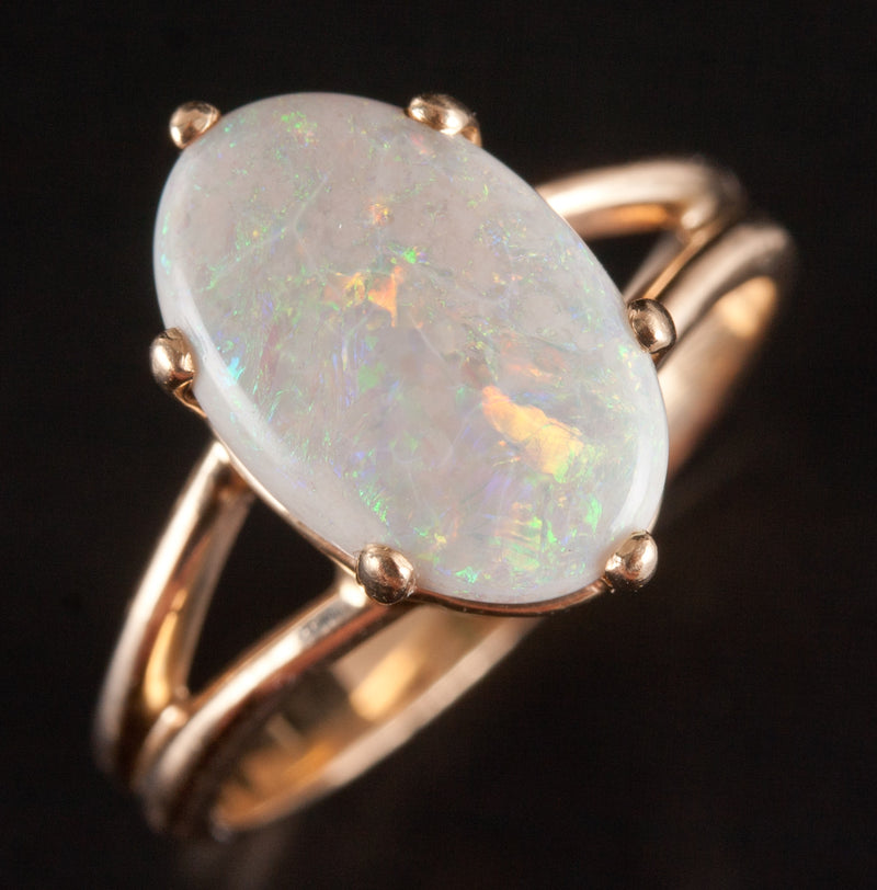 14k Yellow Gold Oval Cabochon AA Opal Solitaire Cocktail Ring 2.20ct 3.33g