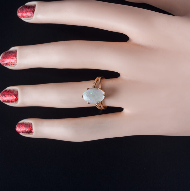 14k Yellow Gold Oval Cabochon AA Opal Solitaire Cocktail Ring 2.20ct 3.33g