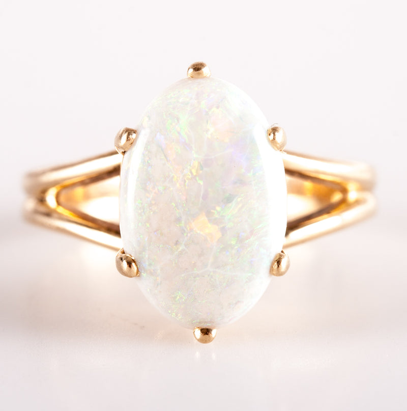 14k Yellow Gold Oval Cabochon AA Opal Solitaire Cocktail Ring 2.20ct 3.33g