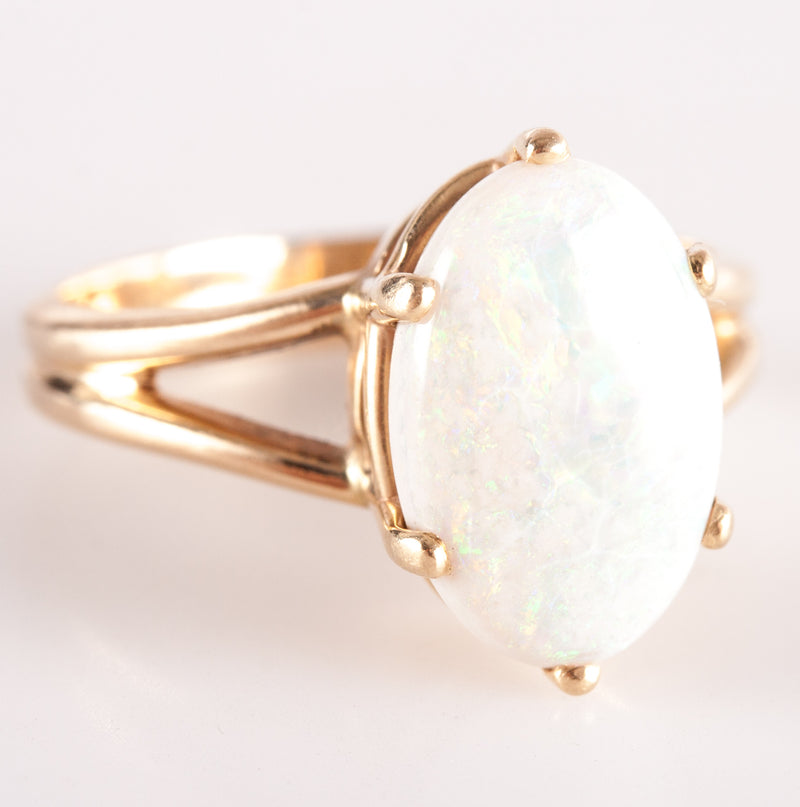14k Yellow Gold Oval Cabochon AA Opal Solitaire Cocktail Ring 2.20ct 3.33g