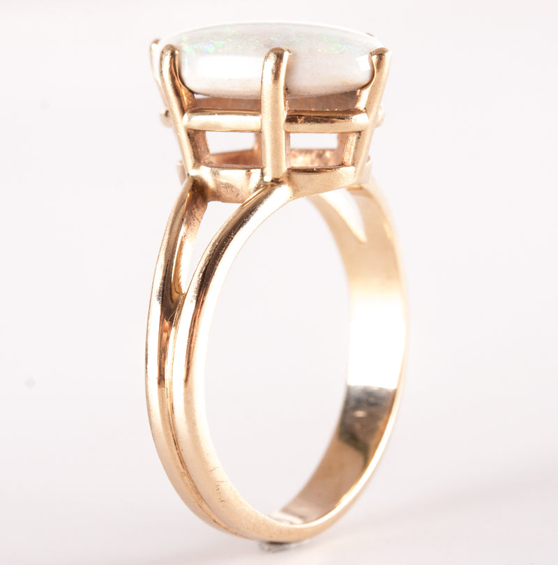 14k Yellow Gold Oval Cabochon AA Opal Solitaire Cocktail Ring 2.20ct 3.33g