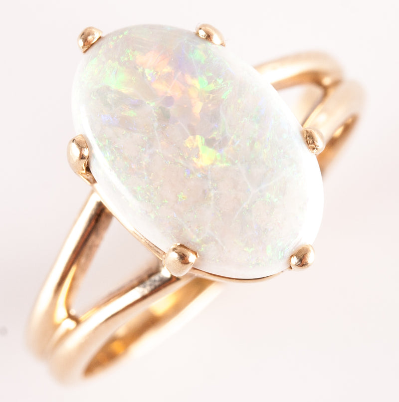 14k Yellow Gold Oval Cabochon AA Opal Solitaire Cocktail Ring 2.20ct 3.33g