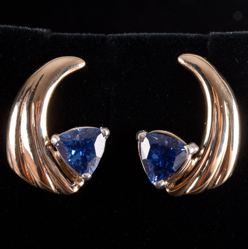 14k Yellow Gold Sterling Silver Trillion AA Tanzanite Solitaire Earrings 3.34ctw