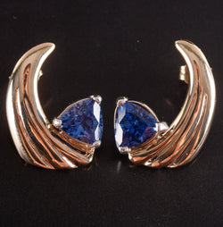 14k Yellow Gold Sterling Silver Trillion AA Tanzanite Solitaire Earrings 3.34ctw