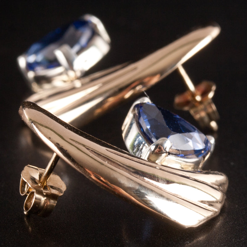 14k Yellow Gold Sterling Silver Trillion AA Tanzanite Solitaire Earrings 3.34ctw