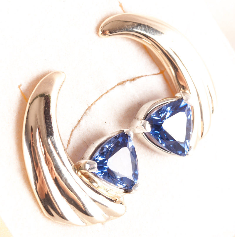 14k Yellow Gold Sterling Silver Trillion AA Tanzanite Solitaire Earrings 3.34ctw