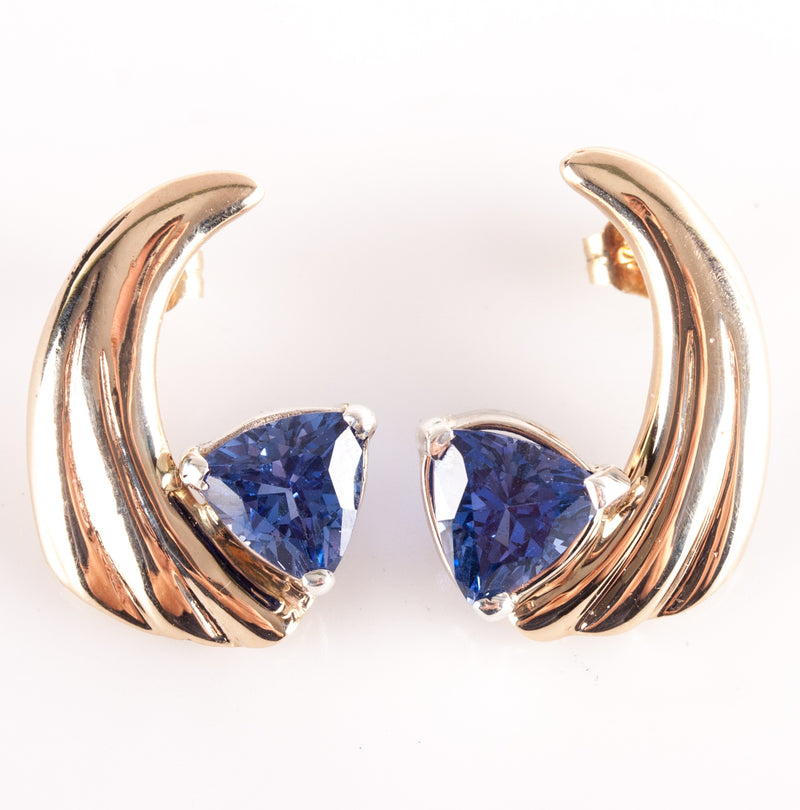 14k Yellow Gold Sterling Silver Trillion AA Tanzanite Solitaire Earrings 3.34ctw