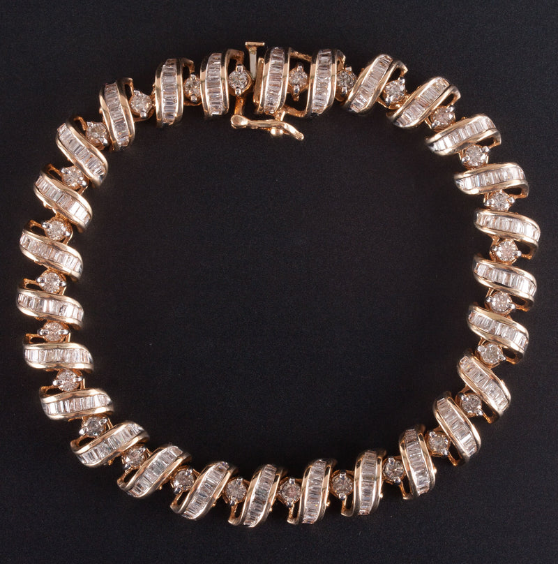 14k Yellow Gold Round Baguette Diamond Bracelet 5.535ctw 25.5g 7.25" Length