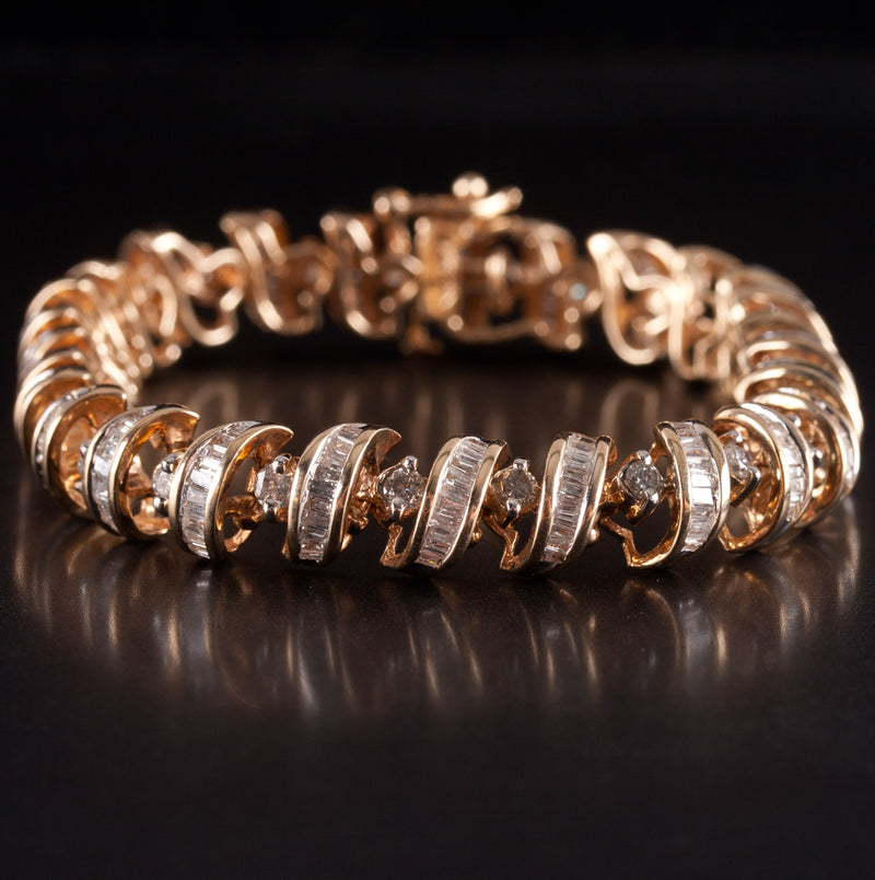 14k Yellow Gold Round Baguette Diamond Bracelet 5.535ctw 25.5g 7.25" Length