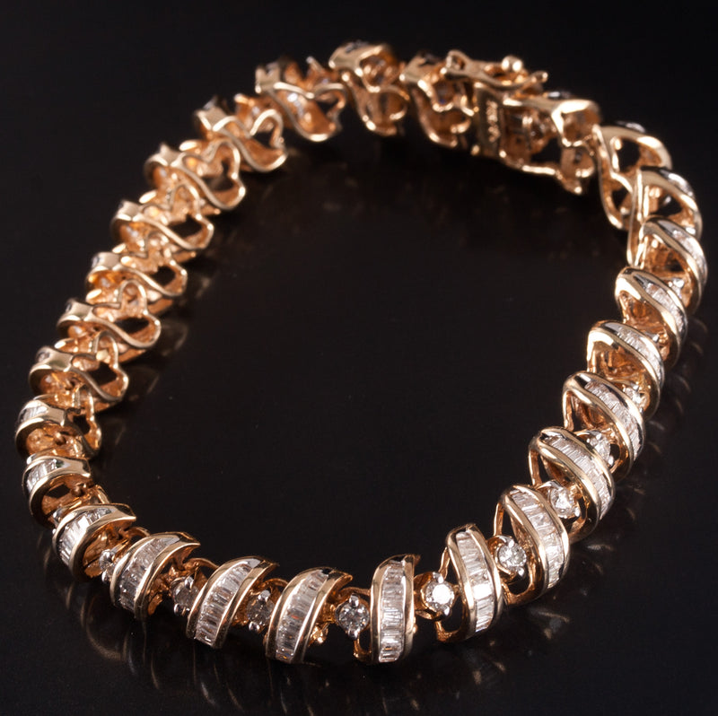 14k Yellow Gold Round Baguette Diamond Bracelet 5.535ctw 25.5g 7.25" Length