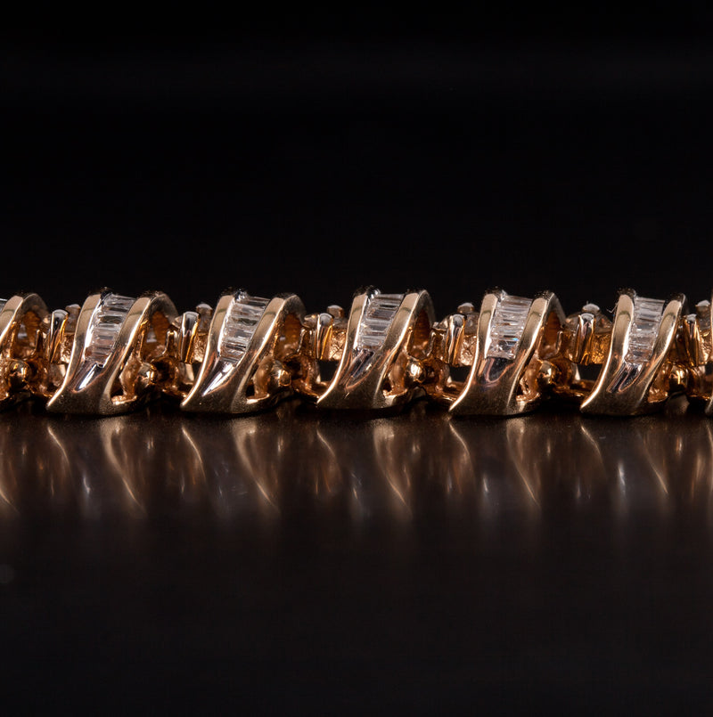 14k Yellow Gold Round Baguette Diamond Bracelet 5.535ctw 25.5g 7.25" Length
