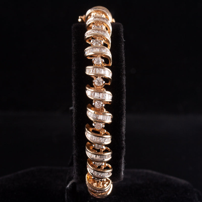 14k Yellow Gold Round Baguette Diamond Bracelet 5.535ctw 25.5g 7.25" Length