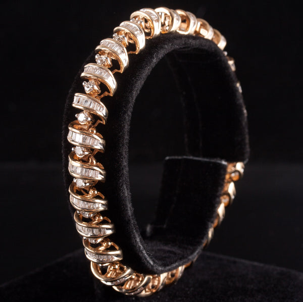 14k Yellow Gold Round Baguette Diamond Bracelet 5.535ctw 25.5g 7.25" Length