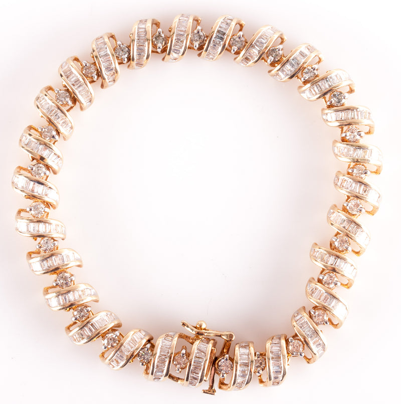 14k Yellow Gold Round Baguette Diamond Bracelet 5.535ctw 25.5g 7.25" Length